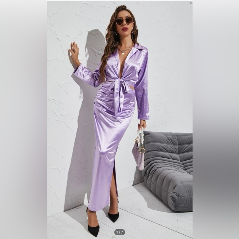 Shirt and skirt purple set. Never worn